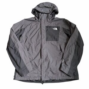 The North Face Mens Hyvent Hooded Shell Jacket Sz XL Lined Black Grey Colorblock